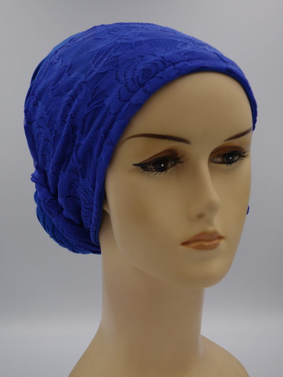 Niebieski turban z koronką