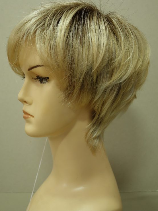 Krótka peruka różne odcienie blondu asymetryczna
