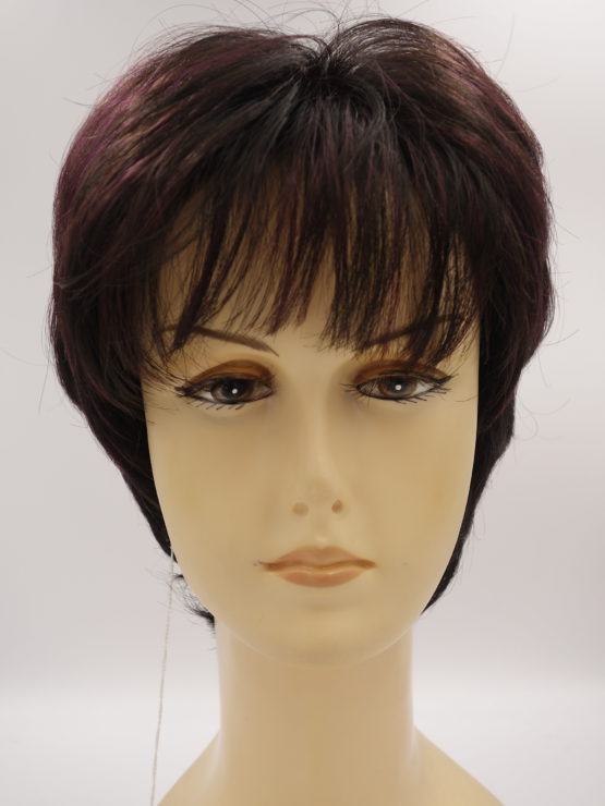 Krótka peruka ciemny brąz z refleksami w kolorze oberżyny