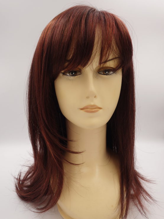 Długa peruka ruda z czerwonymi refleksami