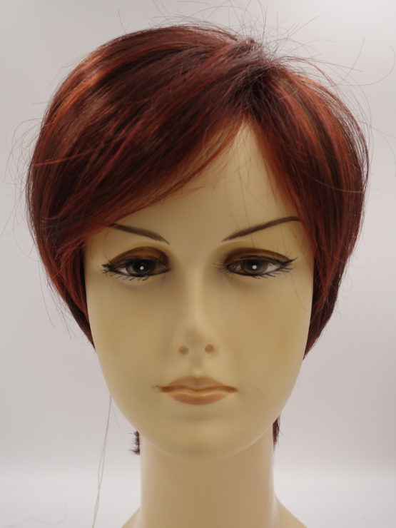 Krótka peruka czerwień z refleksami asymetryczna