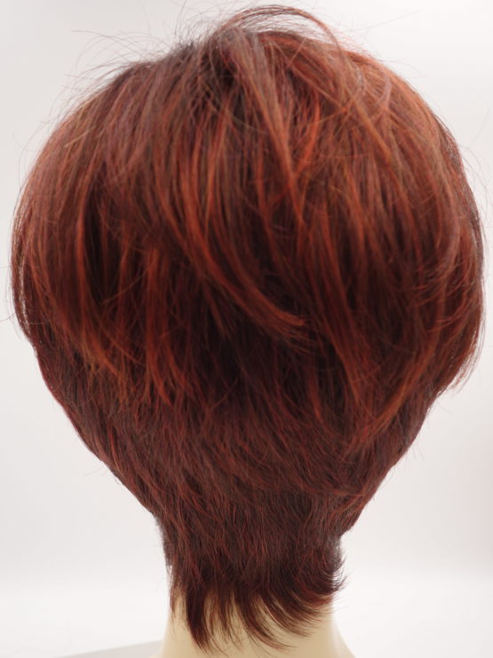Krótka peruka czerwień z refleksami asymetryczna