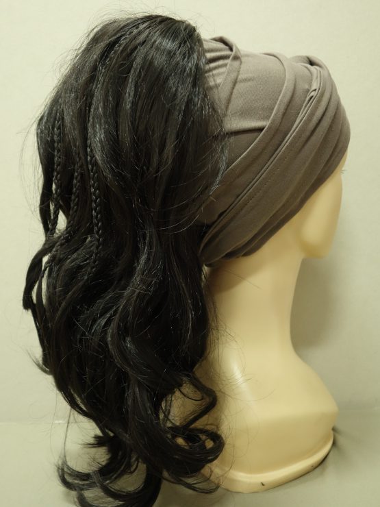 Włosy na opasce - delikatnie falowane ciemny brąz z warkoczykami