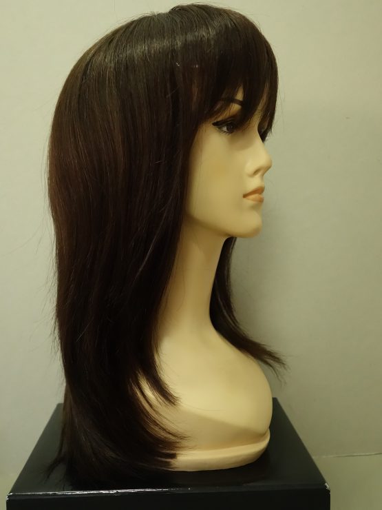 Długa naturalna peruka w kolorze ciemnego brązu