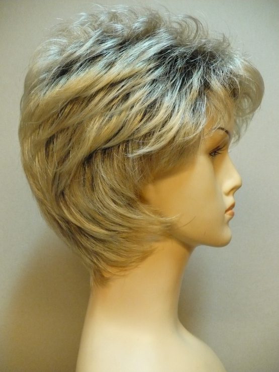 Krótka peruka platynowy blond na ciemniejszej podstawie "jeżyk"